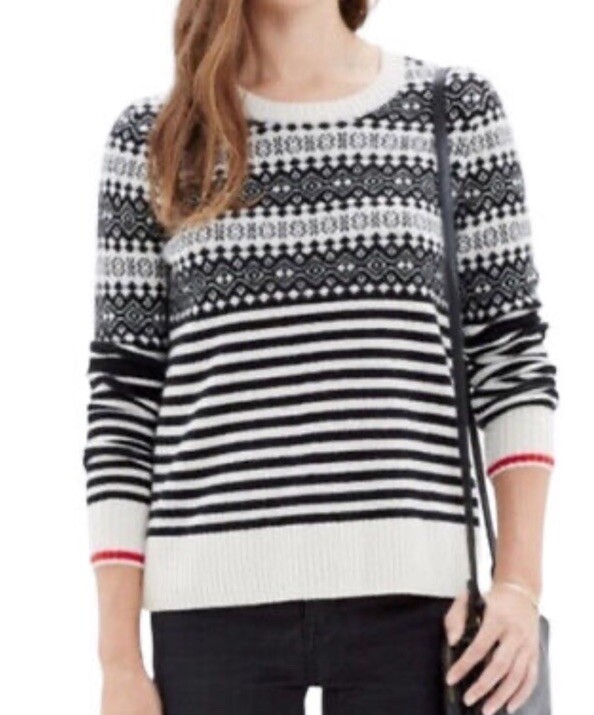 Madewell Ivory Black Merino Wool Fair Isle Stripe Women’s Sweater Size M