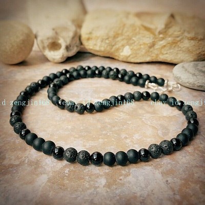 Natural 3 Multi Gemstone Black Agate, Lava Rock 8MM Beads  BLACK TOURMALINE + AGATE + LAVA NATURAL STONES NECKLACE main image 0