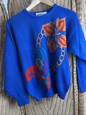 Vintage 80's Sweater Modern Crewel Poinsettia And Gold Chain Paisley Lg Corp