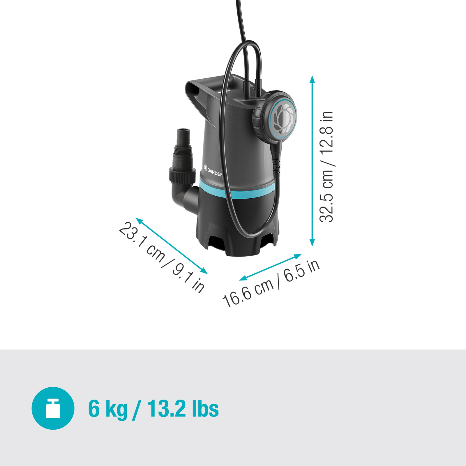 GARDENA Schmutzwasser-Tauchpumpe 20000 BASIC, Tauch- Druckpumpe, grau
