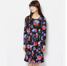 Marimekko Mollamaija Floral Dress XS Long Sleeve Pockets Cotton Gathering Waist