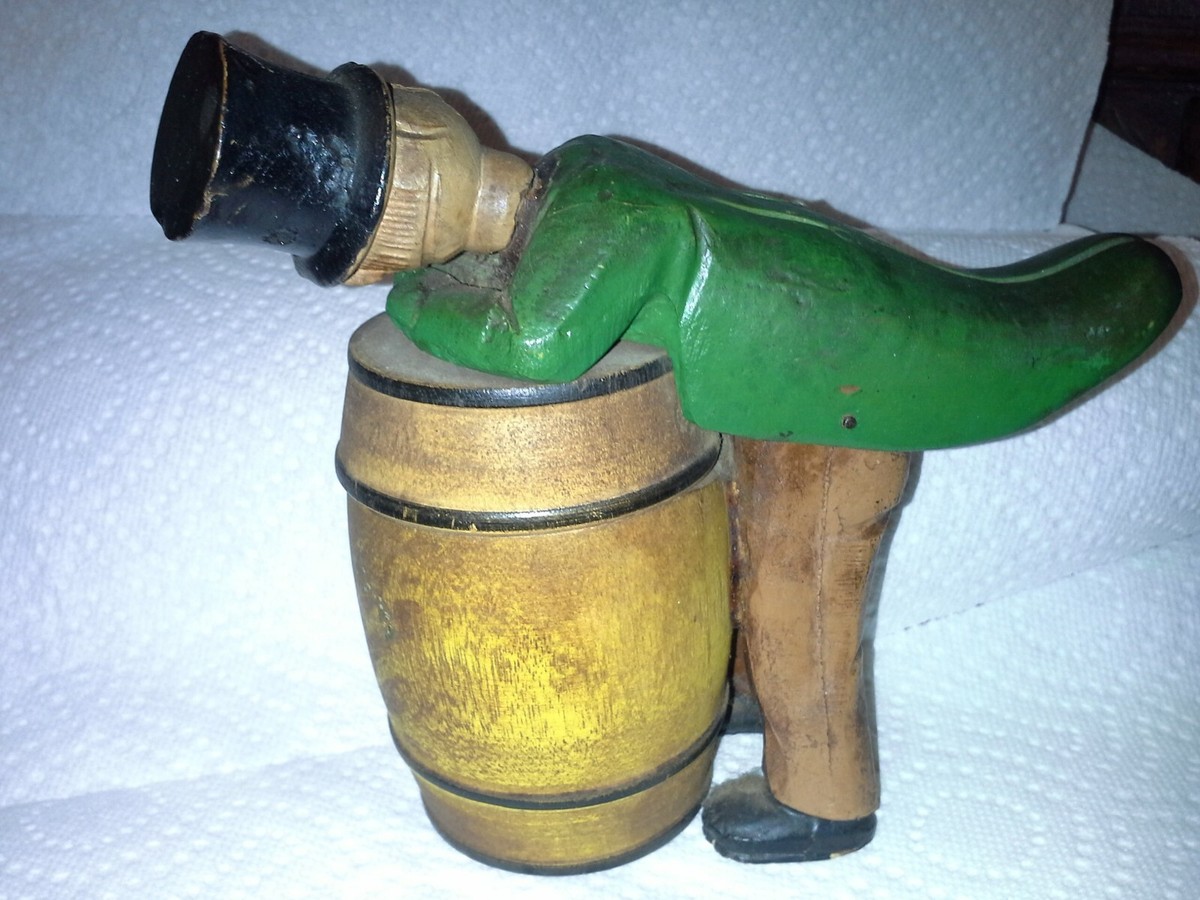Vintage Figural Cigarette Holder Man with barrel hand carved