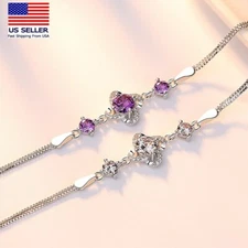 Women 925 Sterling Silver Wrist Crystal Bracelet Abstract Flowers Clover 0140