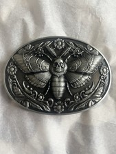 New Antique Silver Toned Moth Skull Belt Buckle Punk Y2K 3D Press