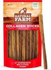 Bully Sticks Stuffed Collagen Sticks for Dogs 12 Inch, 12-Pack , Rawhide-Free