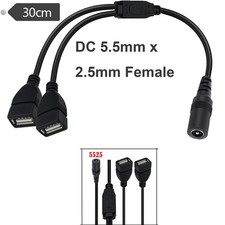 DC 5.5mm x 2.5mm Female to 2 Dual USB A Female Y Power Charging Cable Router Fan