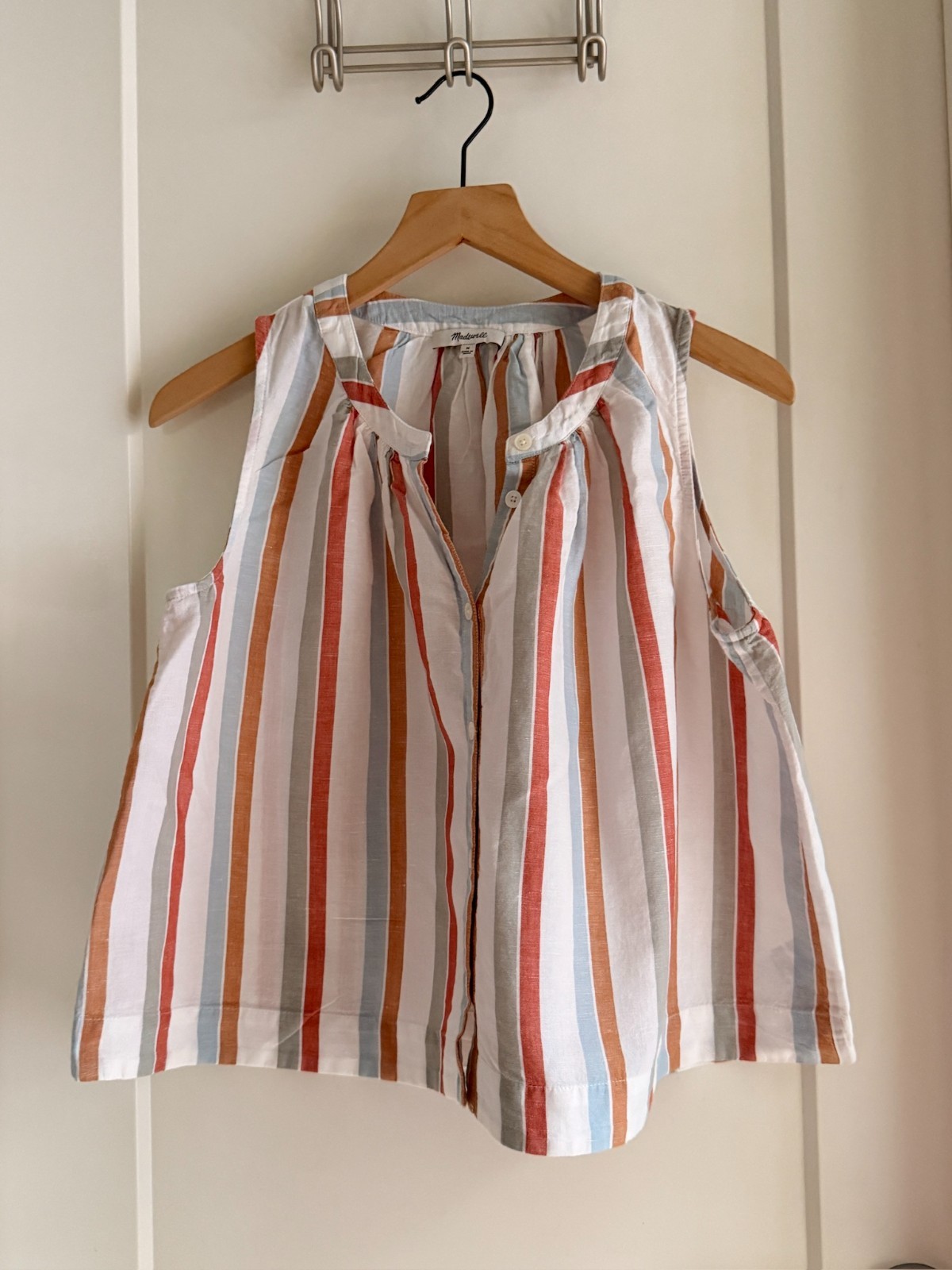 Madewell Button-Front Striped Linen Cotton Tank Top Sleeveless Women's Medium
