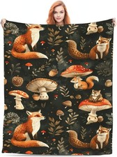 Fox Flannel Blanket Woodland Animals Cute Nature Throw