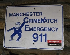 Vintage One of a Kind Manchester NH Crime Watch Emergency 911 Metal Street Sign 