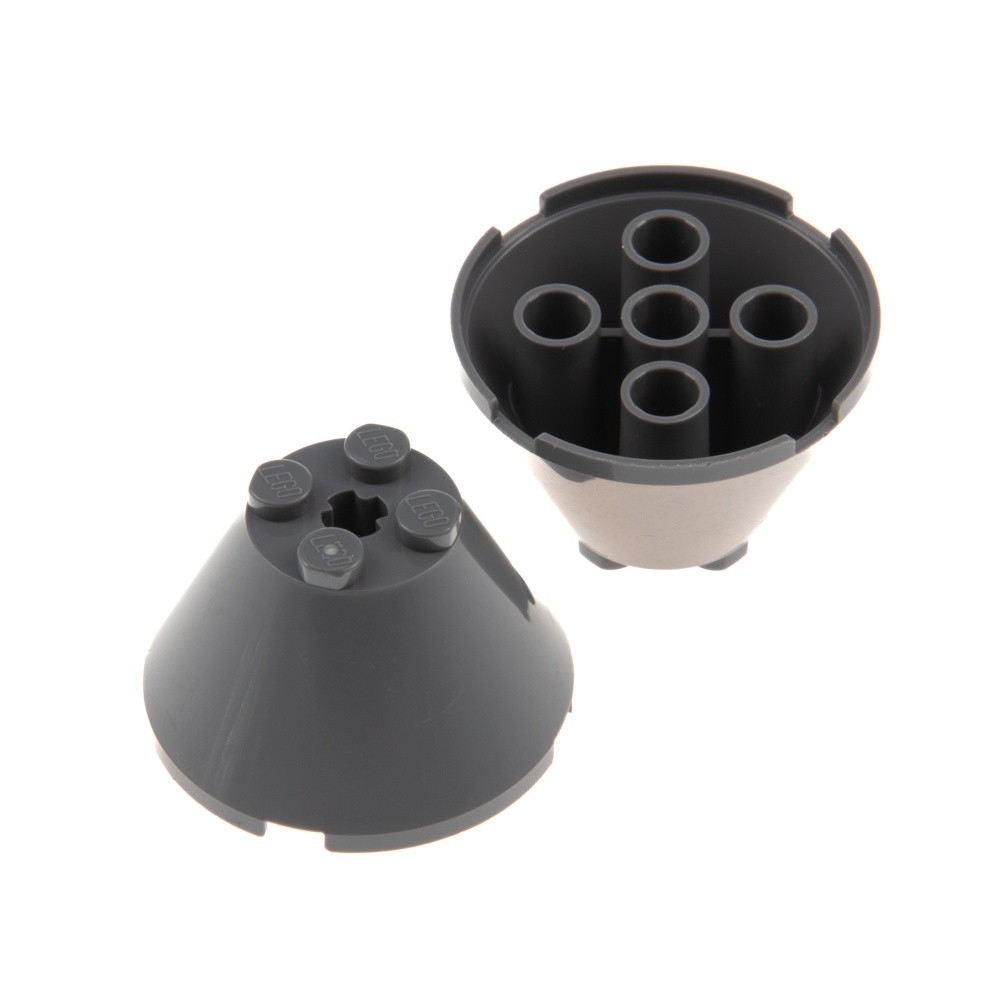 2x Lego Cone Brick 4x4x2 New-Dark Gray Axle Hole Cylinder Harry Potter 3943b