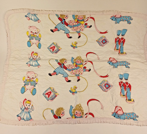 Vintage Baby Quilt Pastels  Rag Dolls Teddy Bear  Blocks 42x32