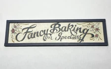 VTG Fancy Baking Our Specialty Wood Farmhouse Blue Sign Country Grandma Kitchen