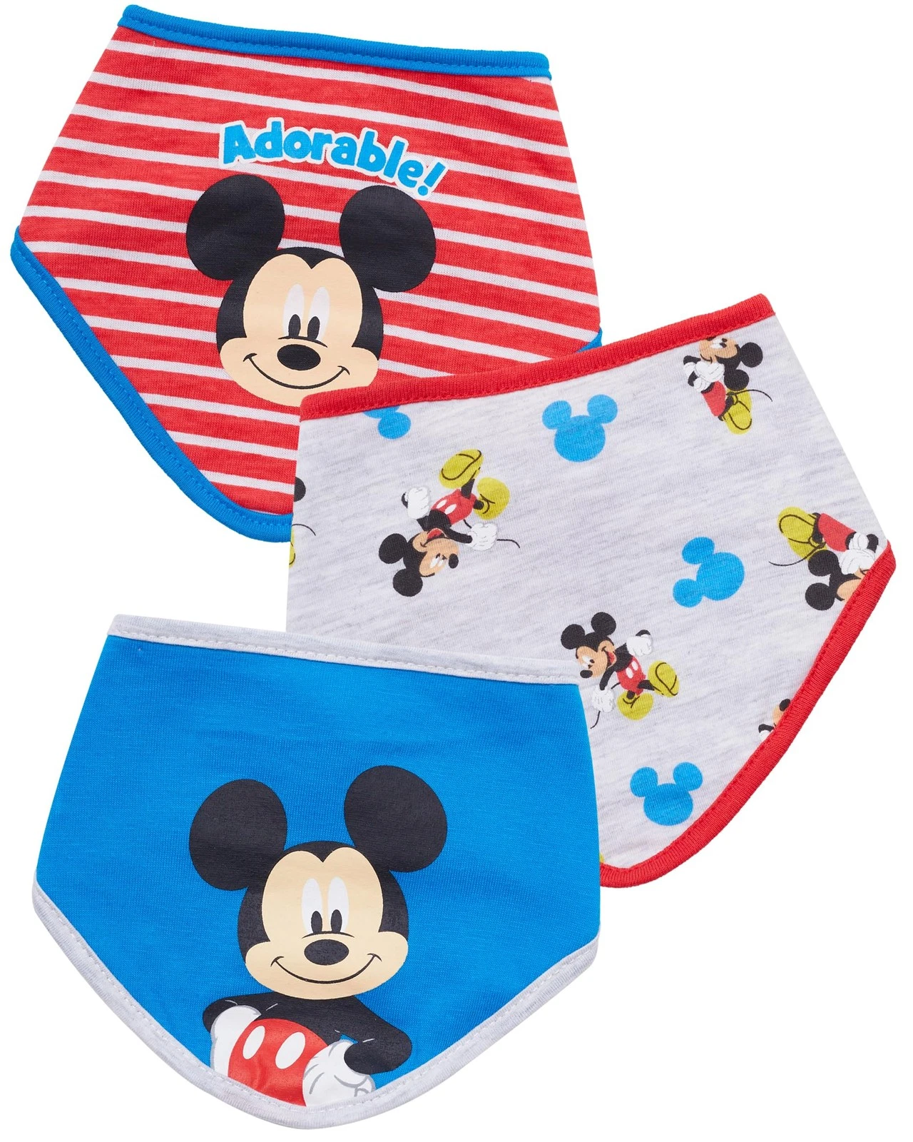 Disney Mickey Mouse Baby Bibs 3 Pack Bandana 0-12 Months Unisex Cotton Poly