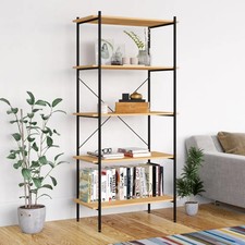 WALPLUS 5-Tier Shelving Unit Black and Oak 80x40x163 cm Metal Storage Organizer