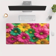 40*90cm Vibrant Pink Daisy Mouse Pad - Non-Slip Rubber Base, Large XXL Computer