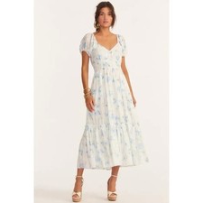 LoveShackFancy Angie Blue Floral Midi Dress Size 10