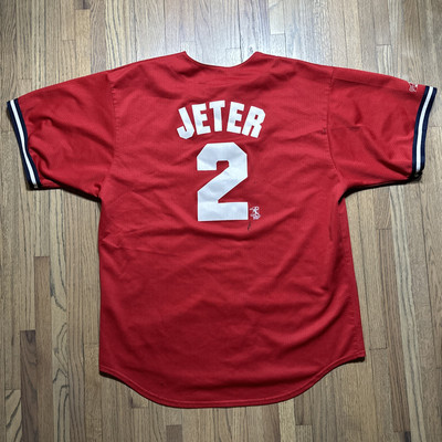 Derek Jeter #2 New York Yankees Vintage MLB Majestic White 90s Red