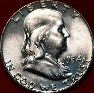 Uncirculated 1954 Philadelphia Mint Silver Franklin Half