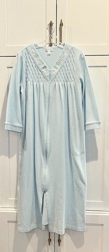 Miss Elaine Women's Housecoat Robe Pj W/Pockets Zip Front Color-Blue Sz-Medium - Picture 1 of 6