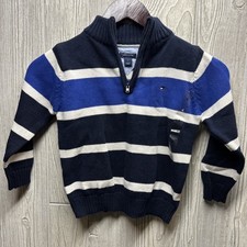 NWT Tommy Hilfiger Blue White Stripes Quarter-Zip Pullover Sweater Kids Size 4