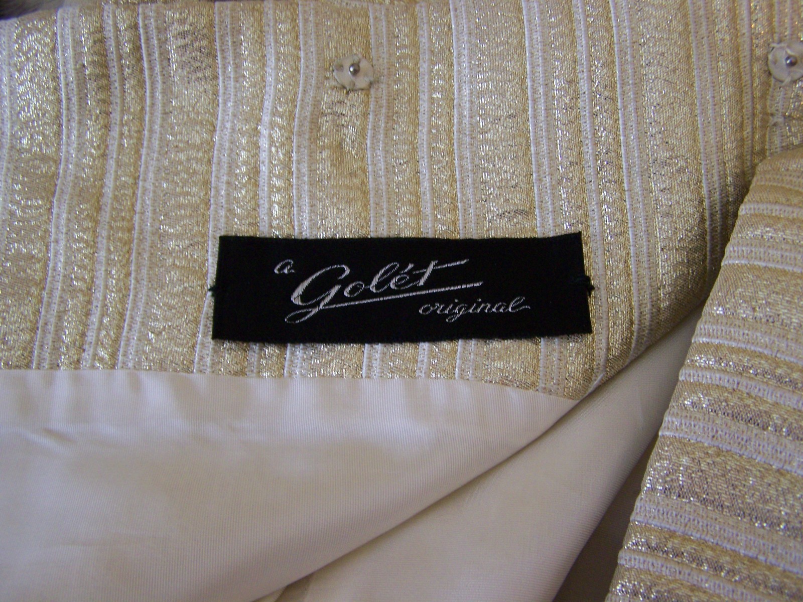 Gorgeous 60s GOLET Original Gold Brocade 2 Pc Dress Jacket Set Suit S Small