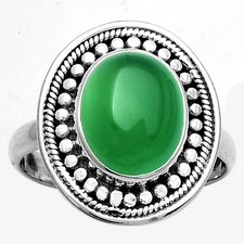 Natural Green Onyx 925 Sterling Silver Ring s.7 Jewelry R-1469