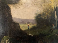 Painting Oil on Canvas Farmer 1850 to Identify Landscape Xixth Hst Antique Art