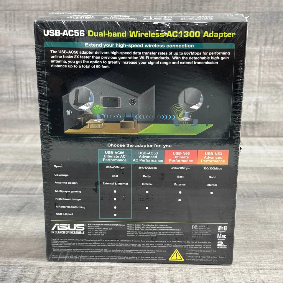 ASUS USB-AC56 Dual-Band Wireless-AC1300 USB 3.0 Desktop Wi-Fi Adapter w/ Cradle - Image 2 of 4