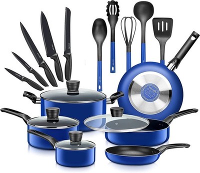Serenelife Kitchenware Pots & Pans Set- Black Non-Stick Coating Inside -20 Pcs