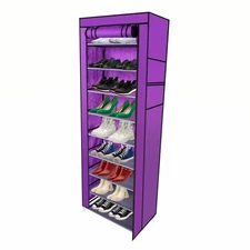 10 Layers 9 Shelf Shoe Rack Standing Cabinet Storage Organizer Dustproof Purple