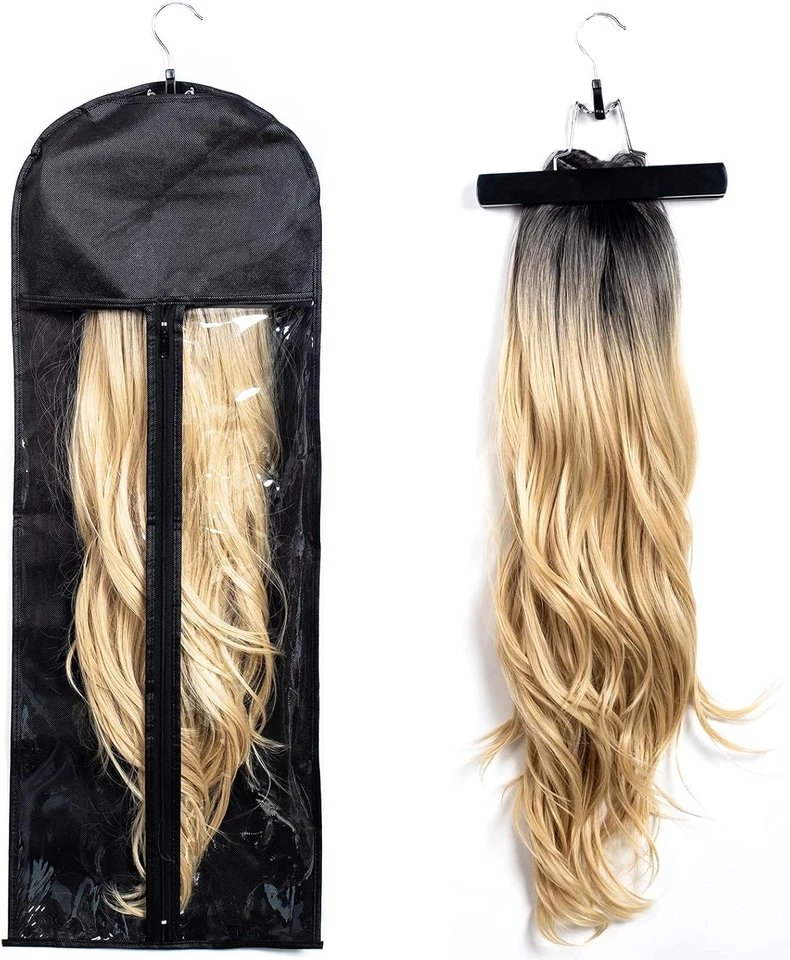 RJMBMUP Extra Long Hair Extension Holder Wig Storage Bag with Hanger Hairpieces Ponyt...