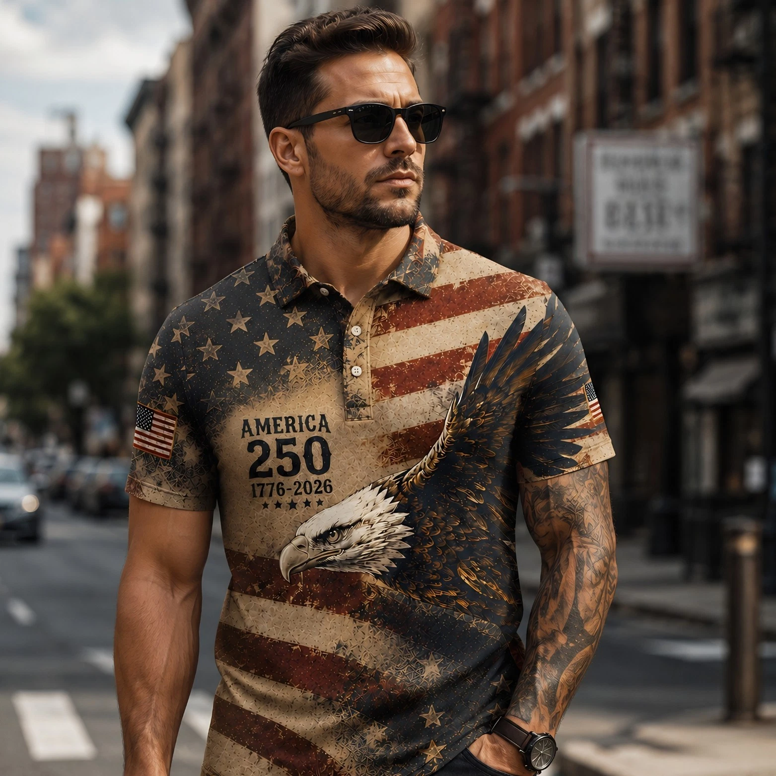 Vintage 250th Anniversary Bald Eagle Polo, 4th of July Shirt