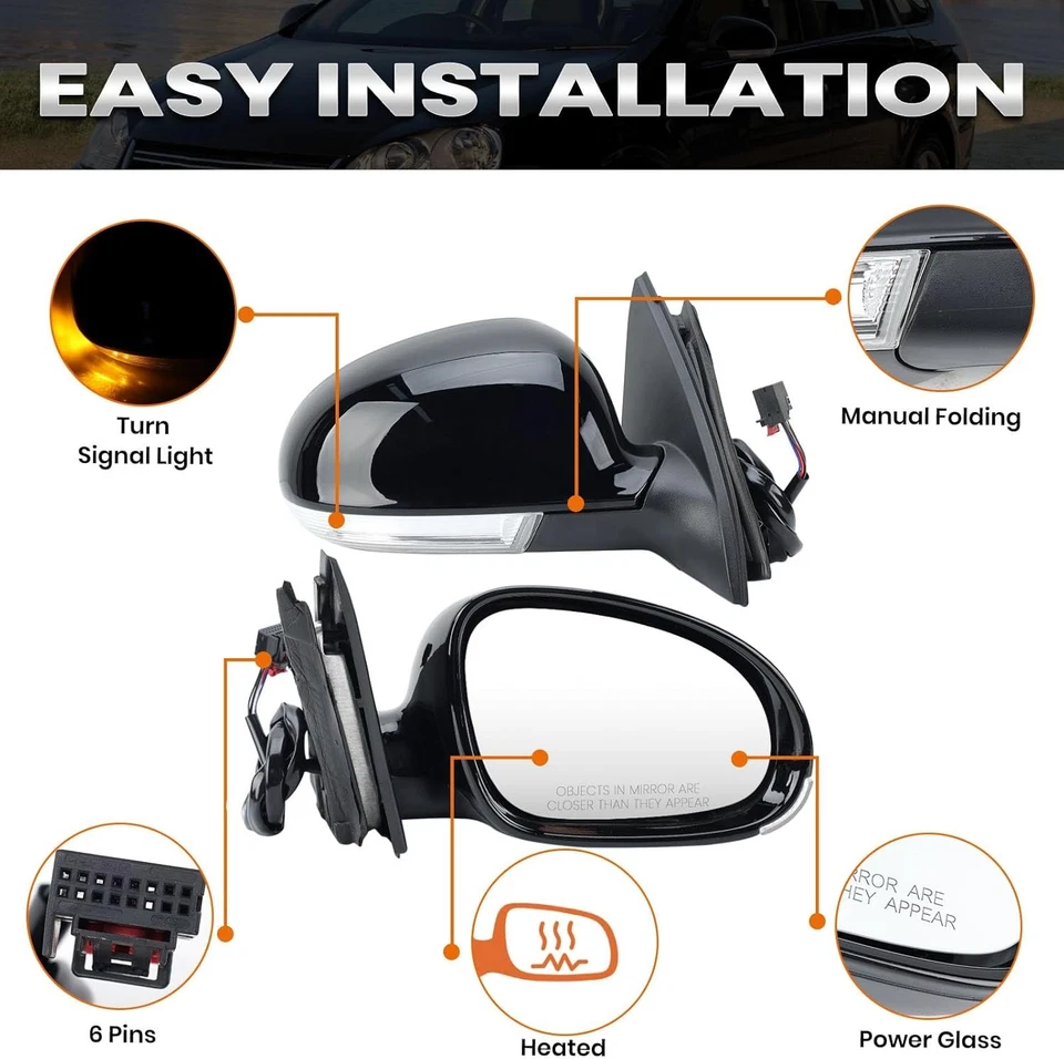 Right Passenger Side Mirror Power Heated For 2005-10 Volkswagen Jetta Sedan 7Pin Foto 2 de 4