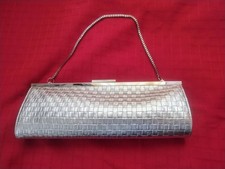 Retro Style Silver Clutch Purse, Vinyl Evening Bag 4" x12"