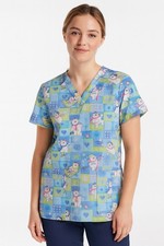 White Cross Scrub Top Polar Bear Snowflakes Christmas Winter Holiday Print Small