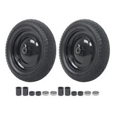 2 Pack 14.5-4.00-8" Flat Free Wheelbarrow Tire And Wheel - Solid Tire Black Hub