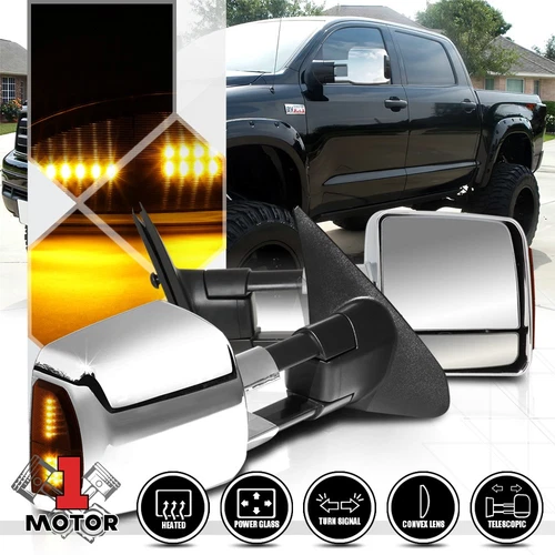 [Pair]Power+Heated Chrome w/Smoke LED Signal Towing Side Mirror for 07-16 Tundra