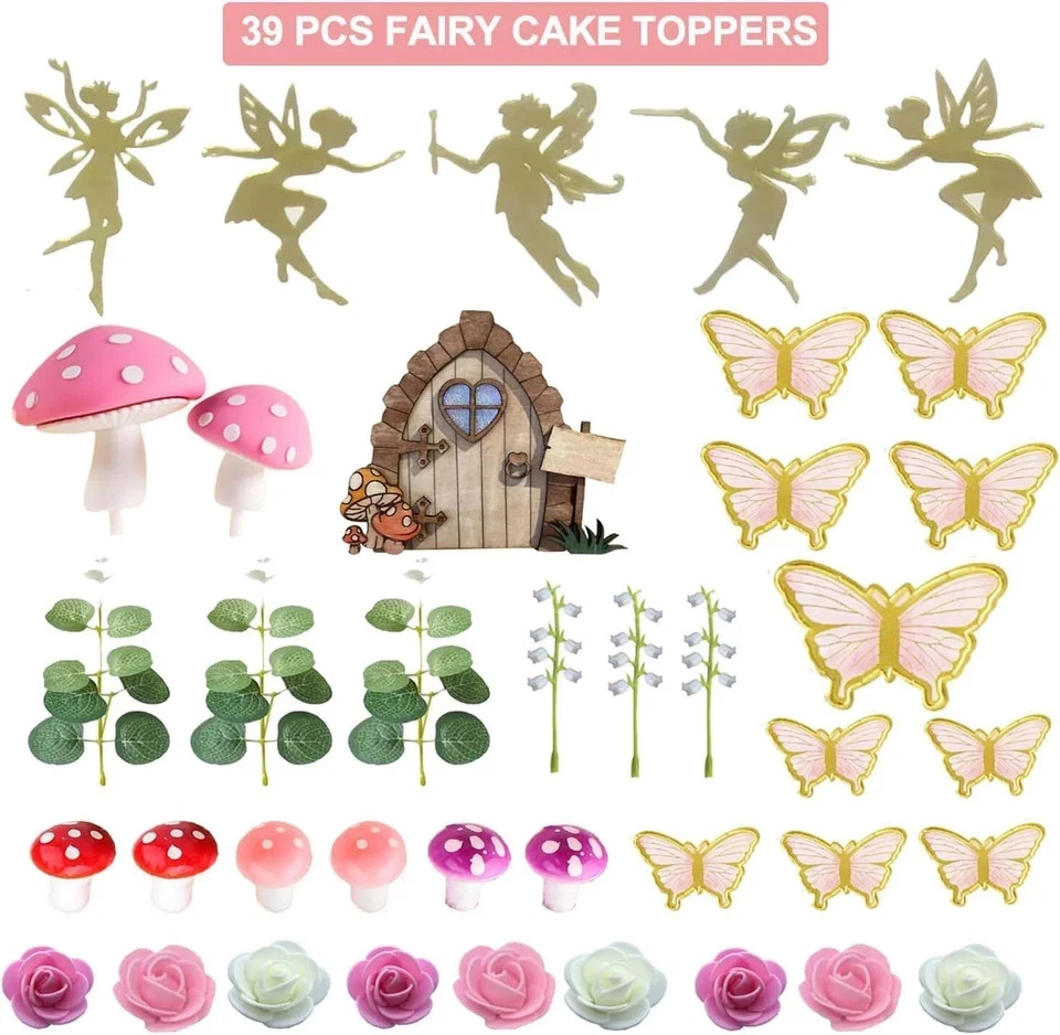 39Pcs фея торт Toppers фея торт украшение розовый гриб двери бабочка - Изображение 2 из 4