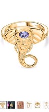 Size M Tanzanite Elephant Head Ring, Yellow Gold Plating, hallmarked 925 Silver