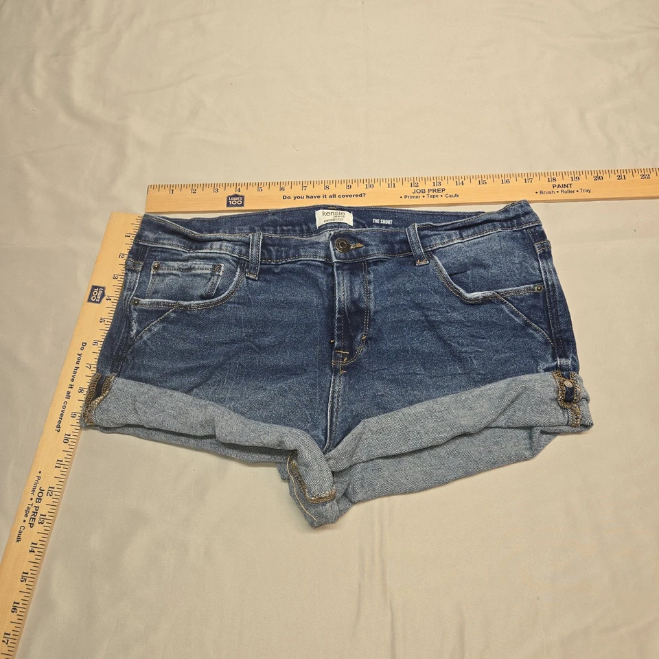 Pantalones Cortos Kensie Jean Talla 14/32 The Short Denim Rayas Puños Azules Foto 3 de 4