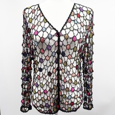 Vintage Y2K Crochet Bejeweled Open Knit Cardigan in Multicolor Black Size Medium