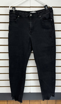 KANCAN WOMENS BLACK LIGHTWEIGHT JEANS SIZE XL RAW HEM STRETCH SKINNY POCKETS