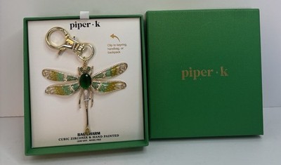 PIPER K 3.25'' DRAGONFLY HANDBAG CLIP KEYRING CUBIC ZIRCONIA HAND PAINTED NEW BOX