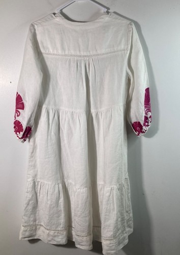Womens Chicos Linen Dress Tiered Embroidered Boho Alabaster Pink M NWT - Picture 2 of 13