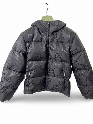 Authentic Gucci GG Nylon Canvas Down Puffer Jacket in Black, Size 46 /small