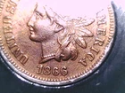 1866 Repunched date Snow 5 Indian Head cent