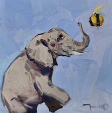 Impressionist Elephant PRINT of Oil Painting by Artist Jose TRUJILLO 16x16