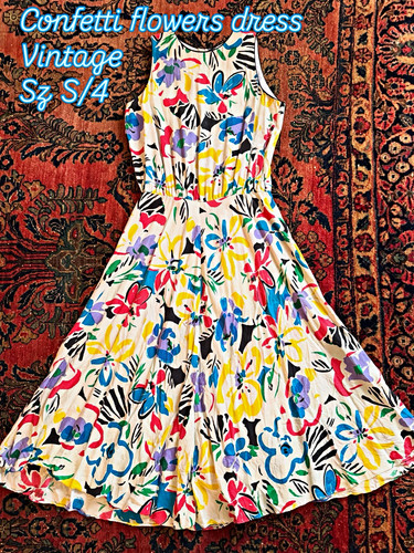 Vintage Confetti Flowers Dress Multicolor Floral Print Multicolor Flowers