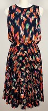 CALVIN KLEIN Multicolor Sleeveless Blouson Knife Pleat Dress Sz 6 Chic Glam Easy