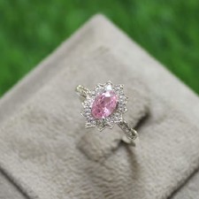 2.50Ct Oval Cut Pink Sapphire Diamond Halo Engagement Ring 14K White Gold Finish